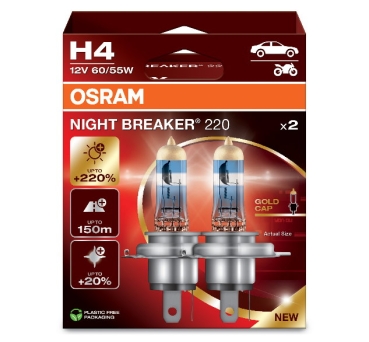 Osram H4 Night Breaker 220 Gold Cap +220% mehr Licht Duobox