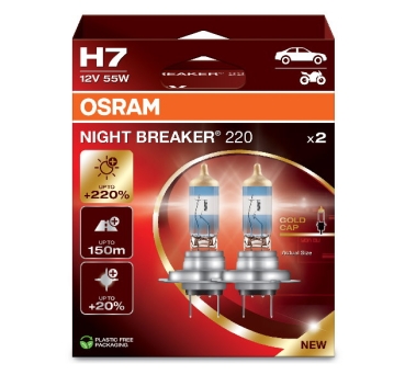 Osram H7 Night Breaker 220 Gold Cap +220% mehr Licht Duobox