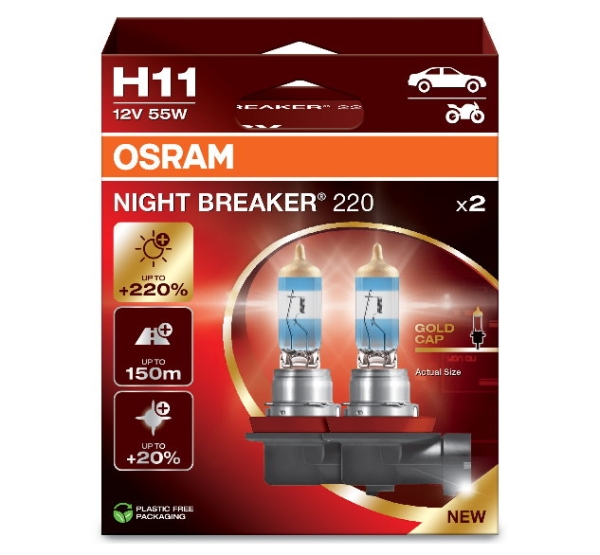 Osram H11 Night Breaker 220 Gold Cap +220% mehr Licht Duobox